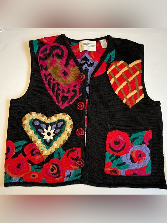 Sweaters - Vintage Lisa Nichols Marisa Christina Heart Rose Knit Sweater Vest Medium Art to